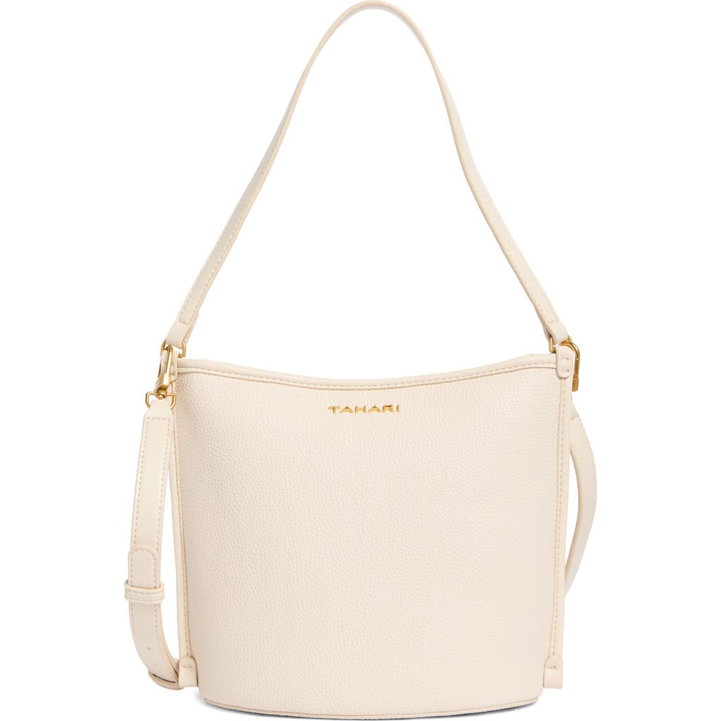 Tahari Carmine Zip Top Bucket Bag In Natural