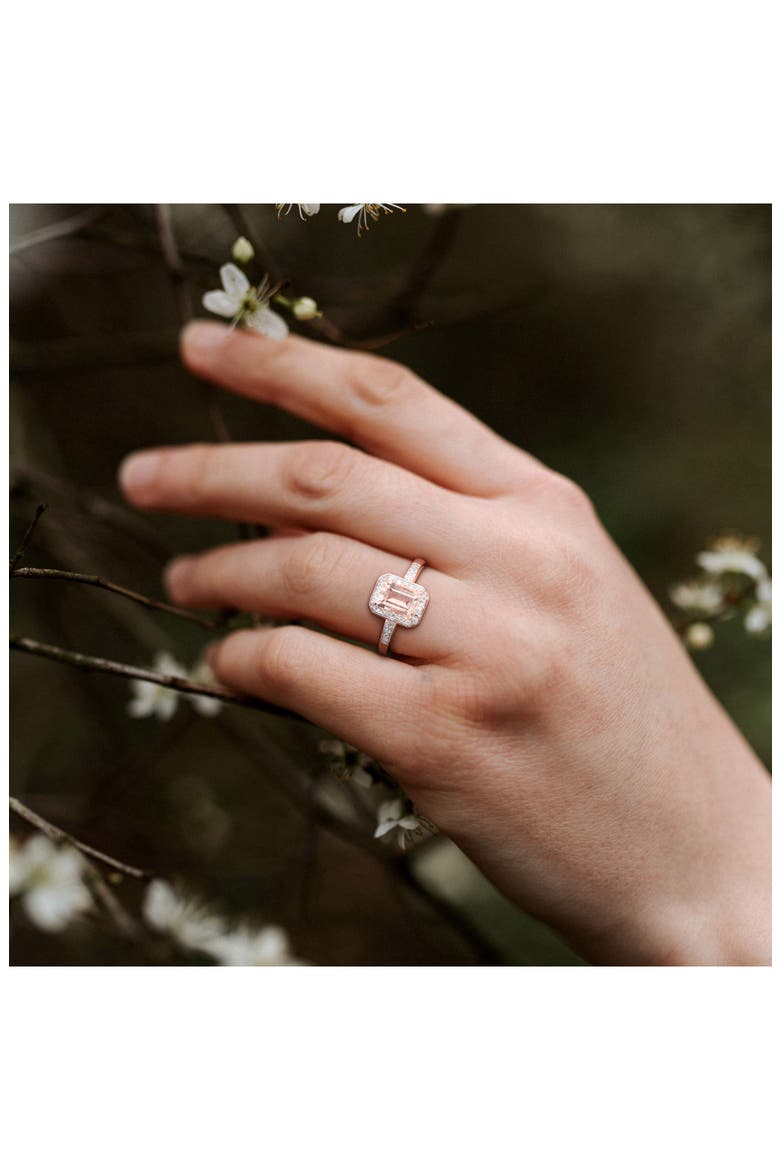 Emerald Cut Morganite & Diamond Halo Ring, Alternate, color, PINK