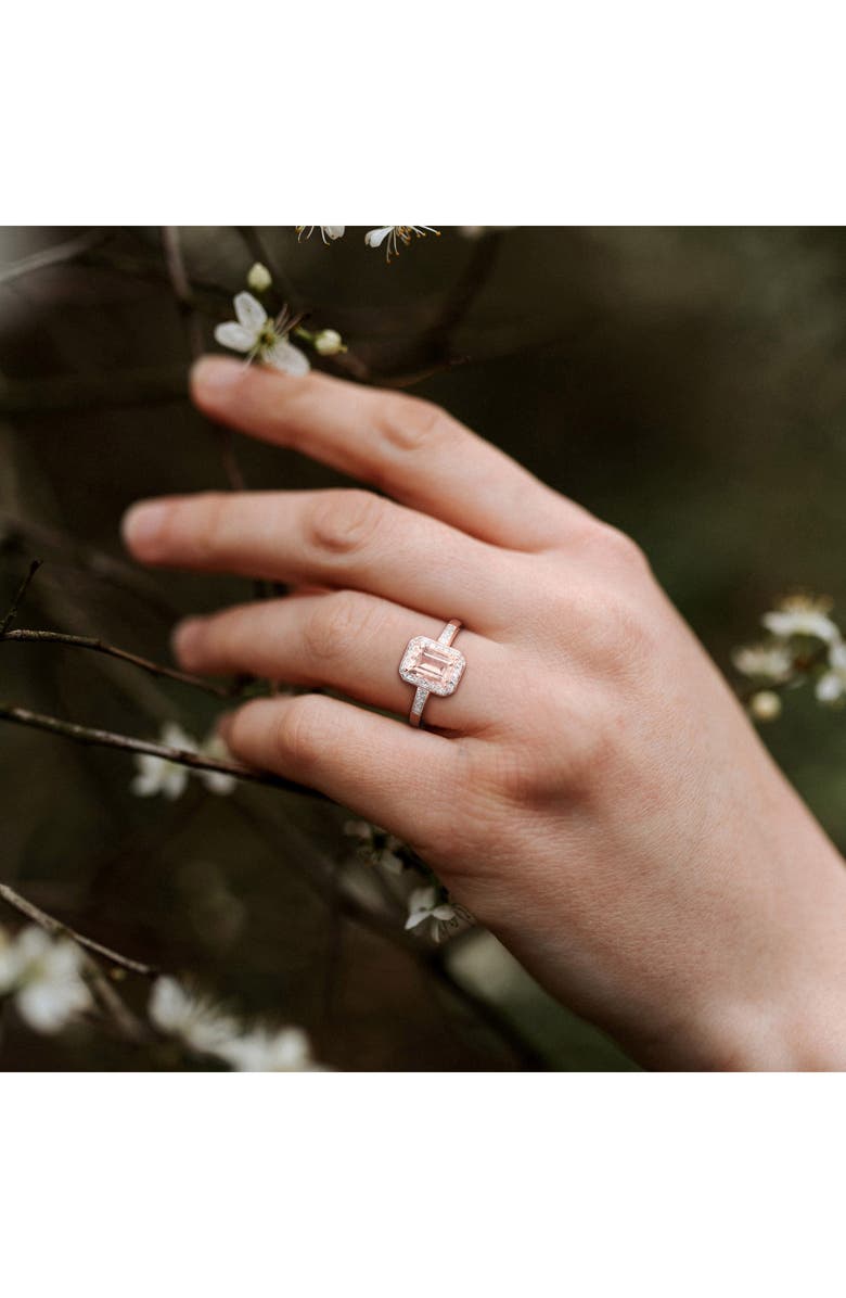 DELMAR Emerald Cut Morganite & Diamond Halo Ring, Alternate, color, Pink
