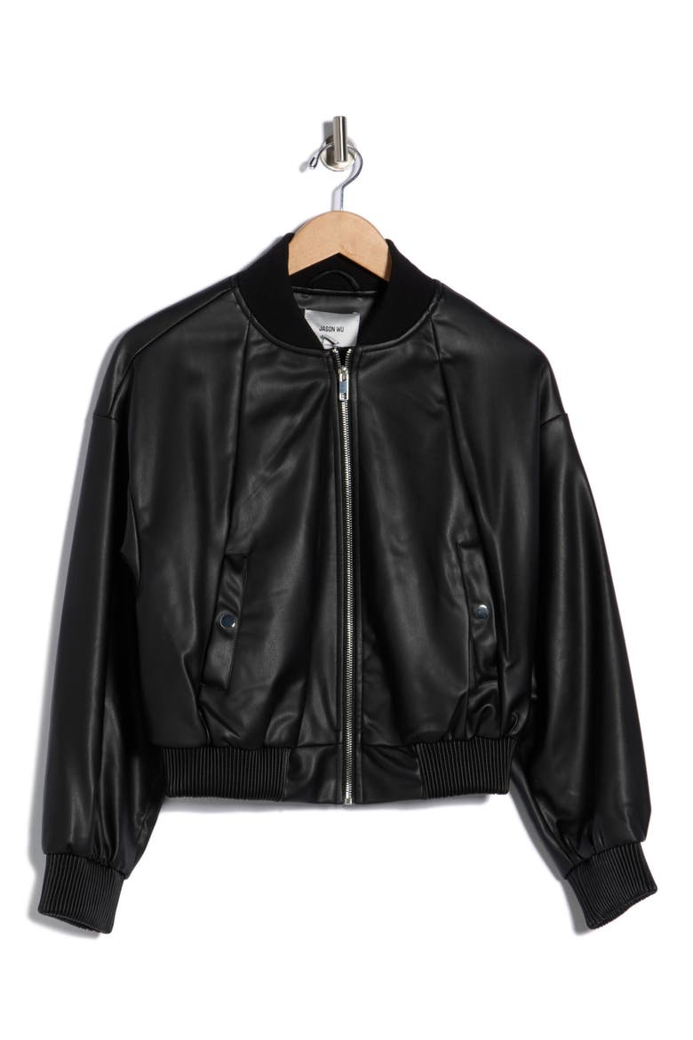 Faux Leather Bomber Jacket, Alternate, color, BLACK