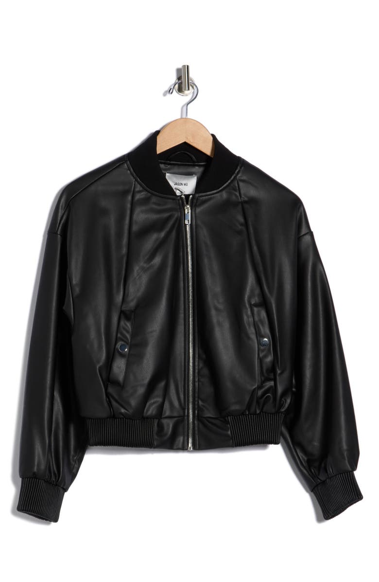 JASON WU Faux Leather Bomber Jacket, Alternate, color, Black