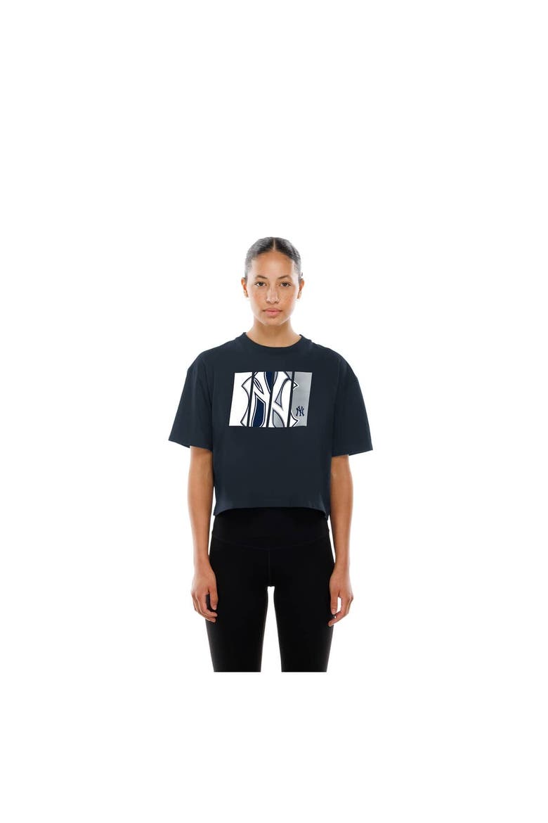 Women's New Era Navy New York Yankees Boxy Foil Logo T-Shirt, Alternate, color, Navy