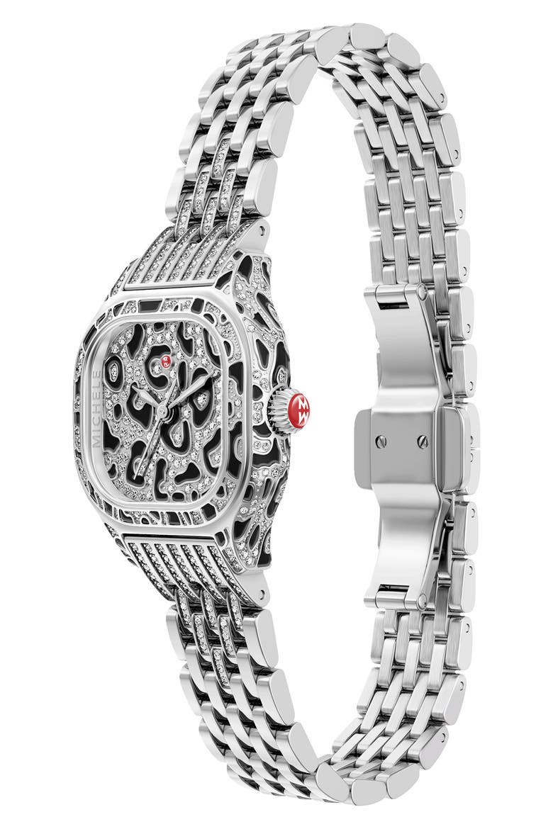 Mini Meggie Leopard Dial Diamond Bracelet Watch, 23mm x 25mm, Alternate, color, TWO TONE