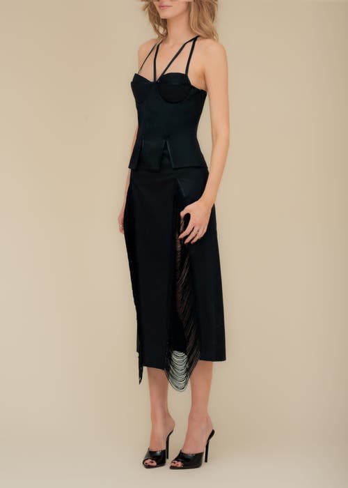 Contessa Mills Madeleine Soft Fringe-trimmed Stretch Cotton Poplin Skirt In Black