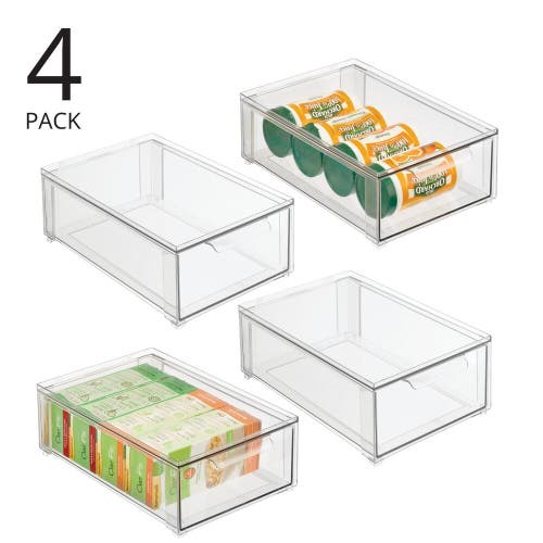 Mdesign Plastic Kitchen And Pantry Organizer With Divided Drawer In Transparent
