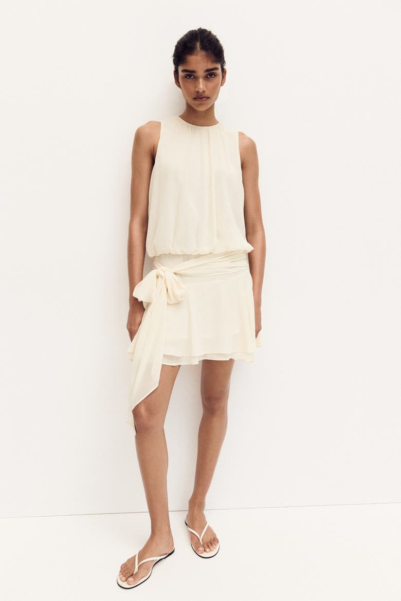 Tie-detail Chiffon Dress, Main, color, Cream