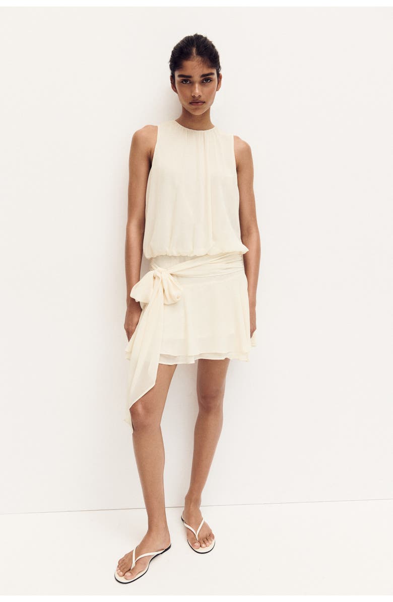 H&M Tie-detail Chiffon Dress, Main, color, Cream