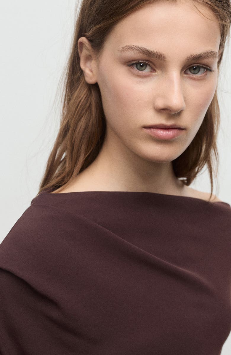 MANGO Asymmetric Long Sleeve Top, Alternate, color, Brown