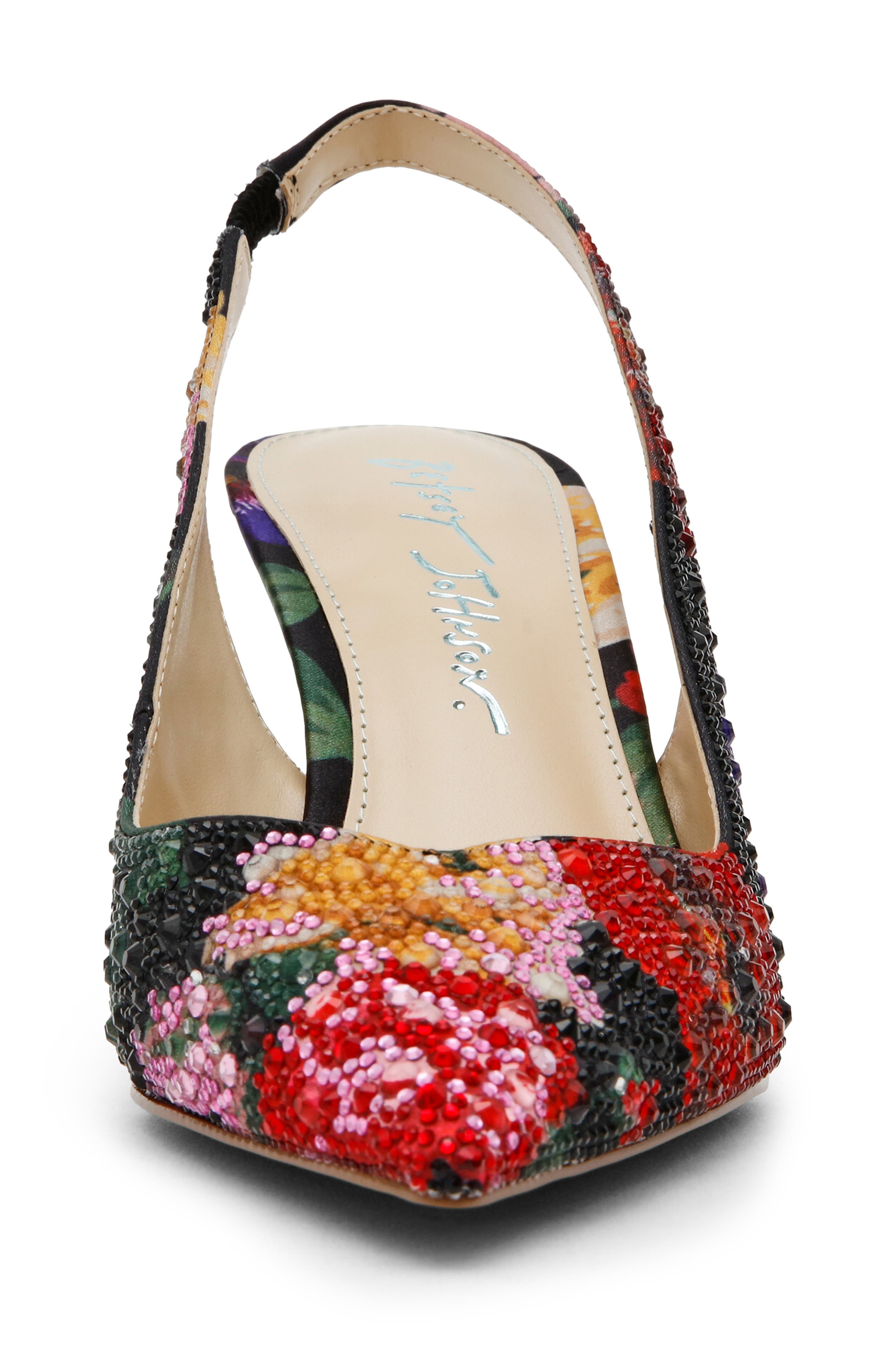 Betsey Johnson Clark Slingback Pointed Toe Pump, Alternate, color, Black Flower Multi