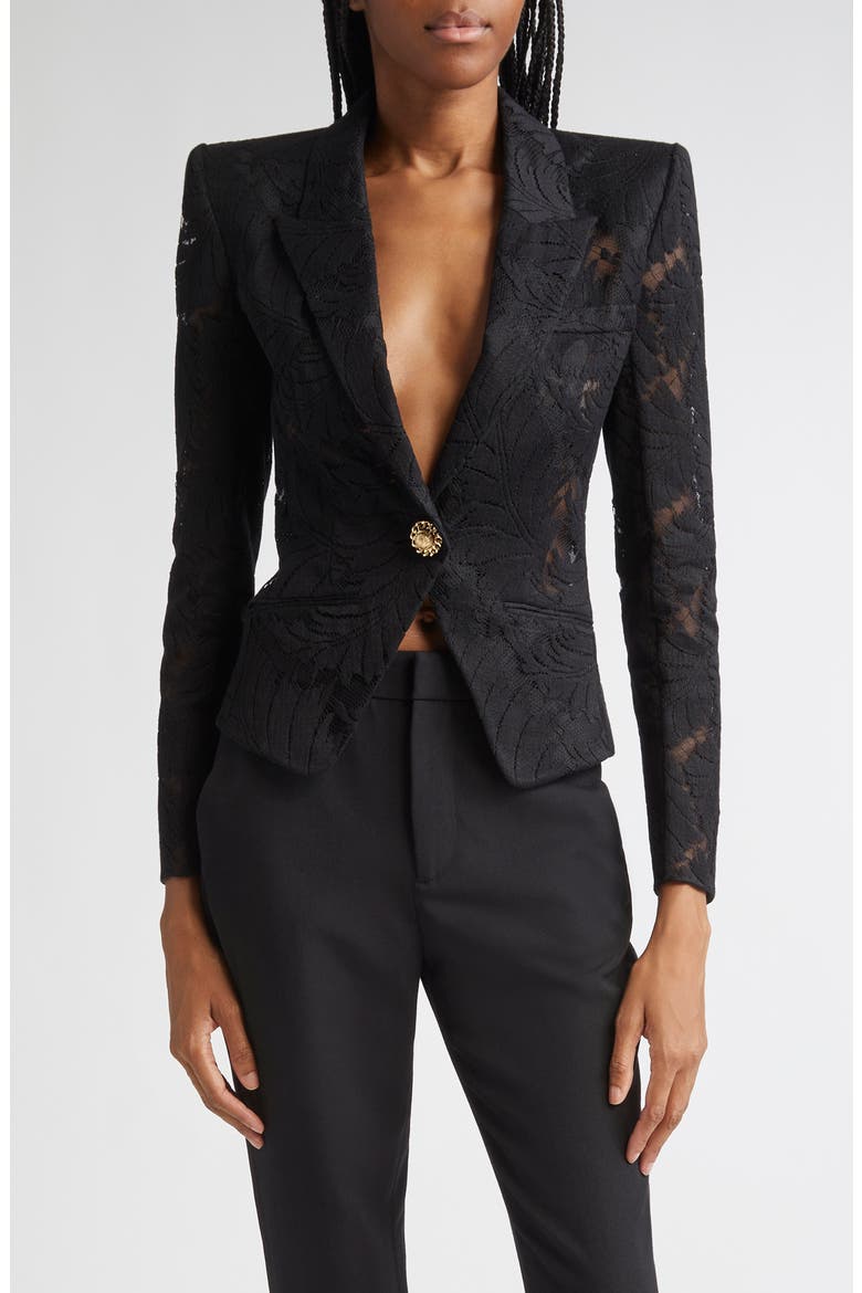 Fitted Lace Blazer, Main, color, BLACK
