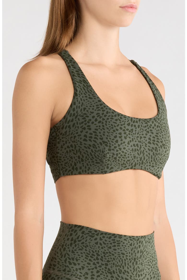 Printed V-Strap Open Back Sports Bra, Alternate, color, KAMBABA SPOTS