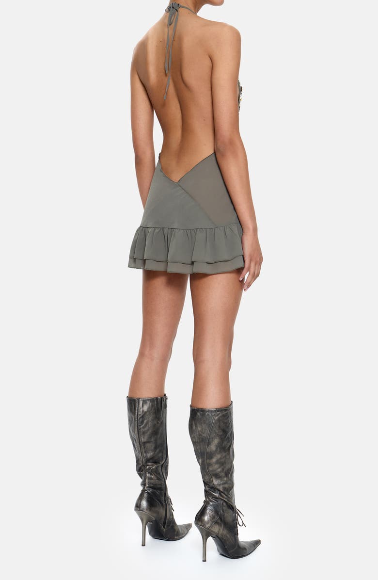 JADED LONDON Button Halter Open Back Minidress, Alternate, color, Grey