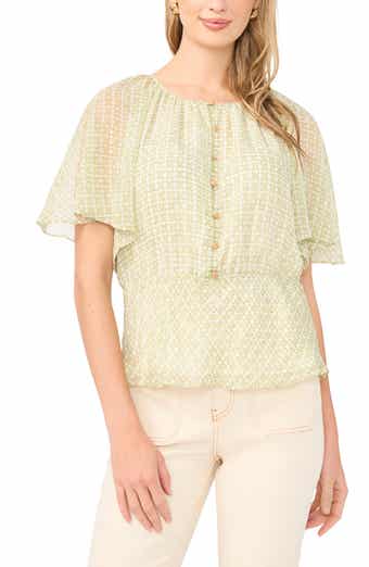 Geo Print Ruffle Sleeve Top