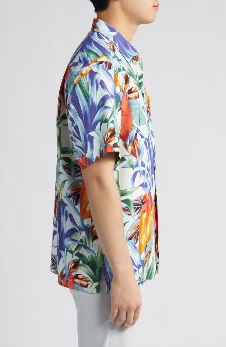 Tommy Bahama Fleur de Lune Print Short Sleeve Silk Button-Up Shirt, Alternate, color, 