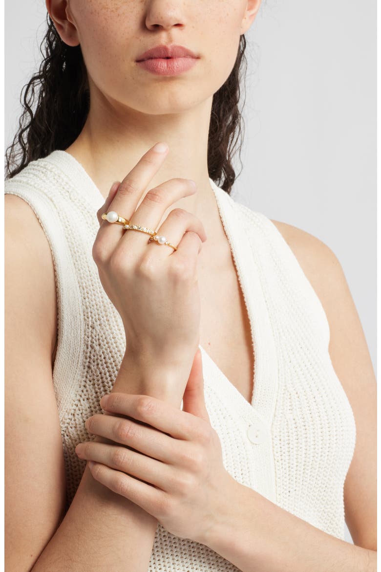 Set of 3 Demi Fine Freshwater Pearl & Cubic Zirconis Rings, Alternate, color, 14K GOLD PLATED