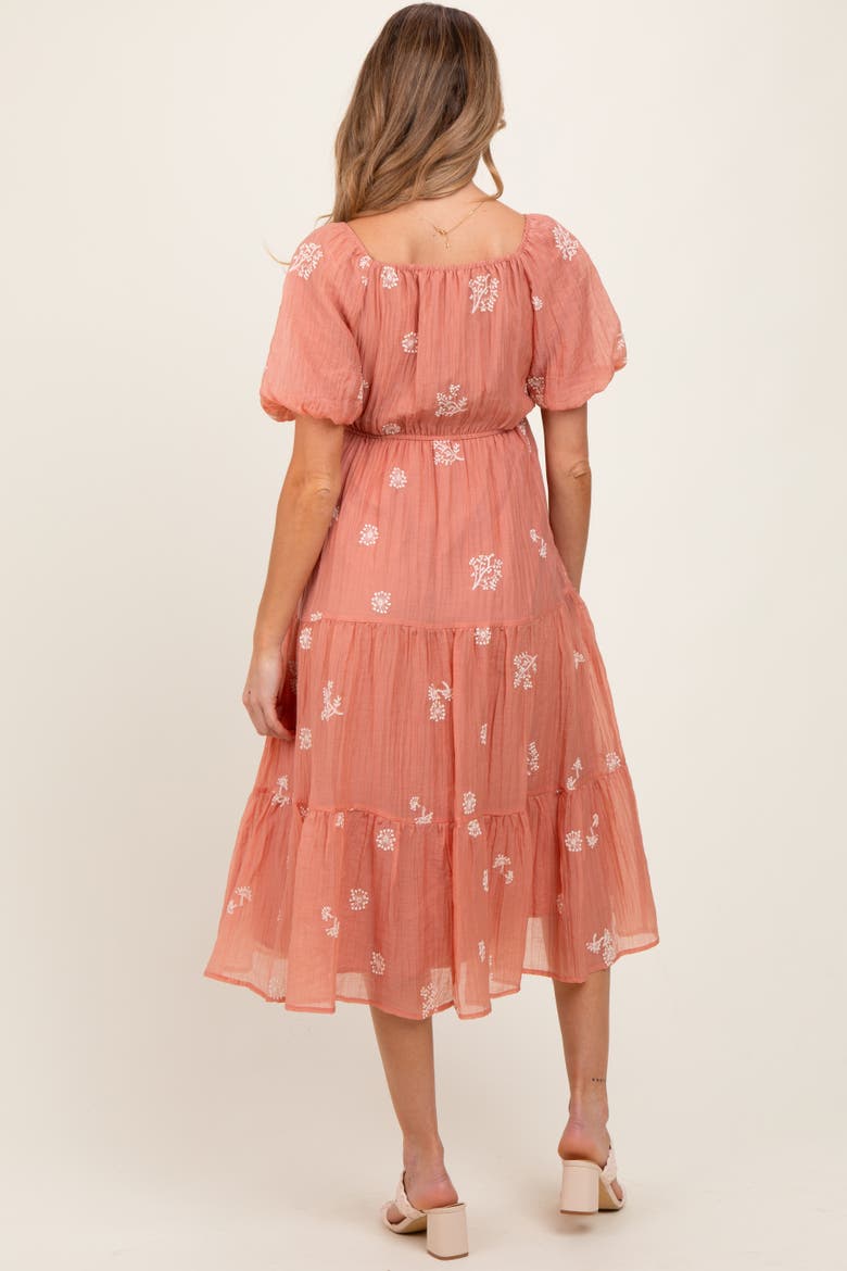 Floral Embroidered Chiffon Midi Dress, Alternate, color, Light Pink