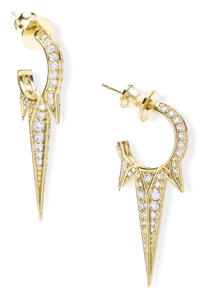 Gabriella Pavé Triple Spike Hoop Earrings, Main, color, GOLD