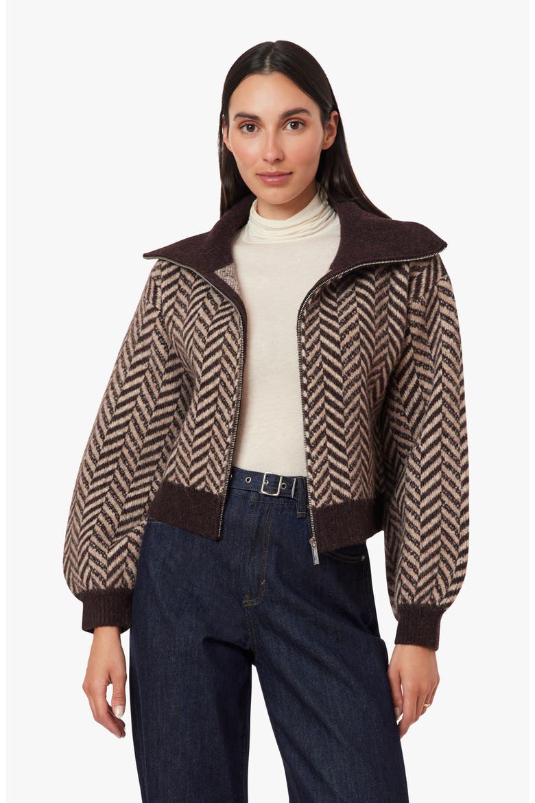 Herringbone Zip Front Cardigan, Alternate, color, CHOCOLATE