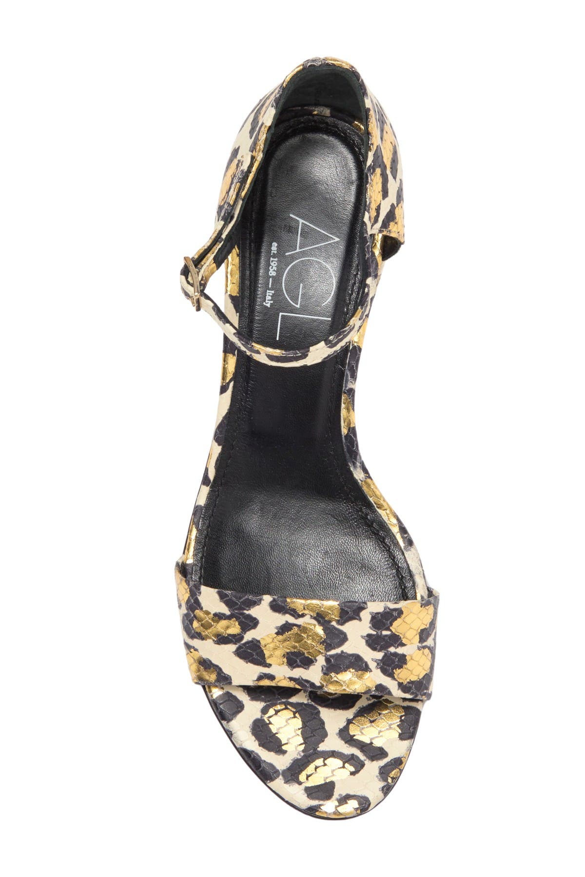 AGL Metallic Leopard Print Leather Sandal, Main, color, 