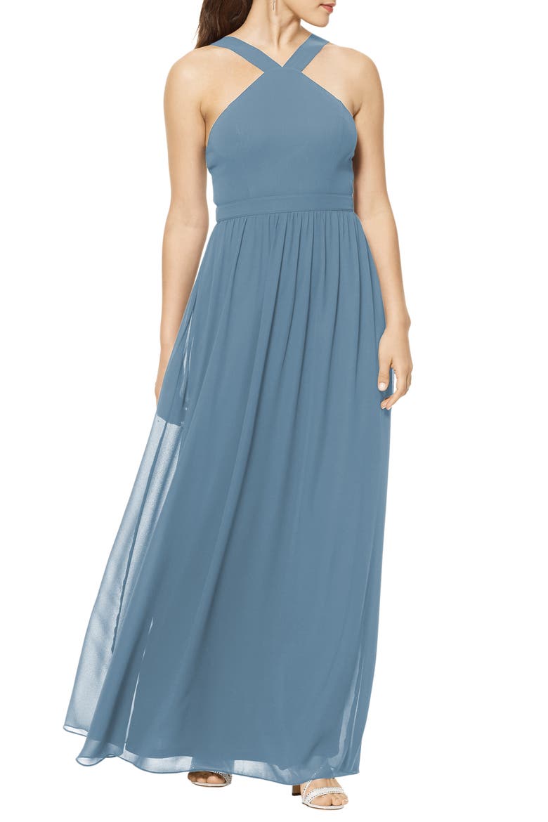 Halter Chiffon A-Line Gown, Main, color, SLATE