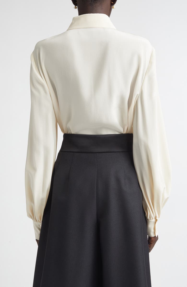 Valentino Bow Detail Silk Crêpe de Chine Button-Up Shirt, Alternate, color, Vanilla