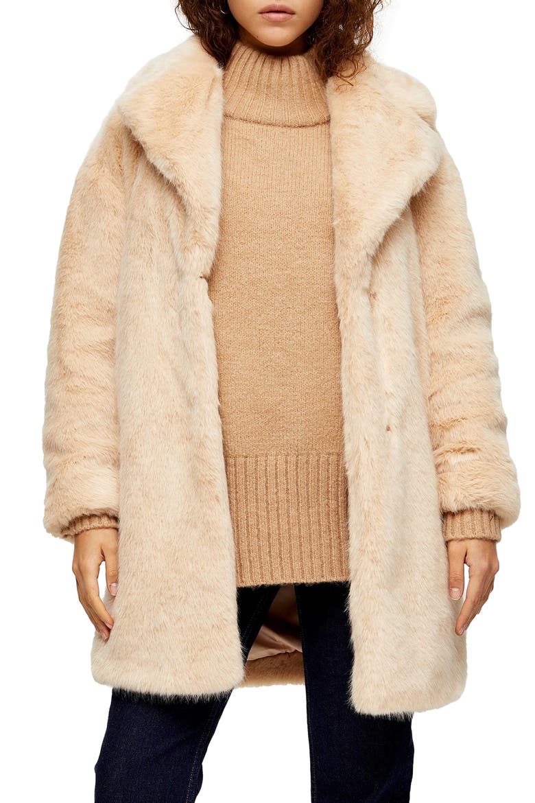 Eclipse Luxe Faux Fur Coat, Main, color, NUDE