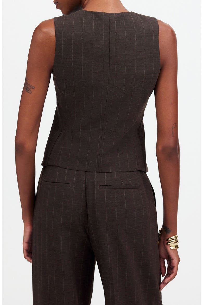 Pinsttripe Scoop Neck Single Breasted Vest, Alternate, color, CHOCOLATE WIDE PINSTRIPE