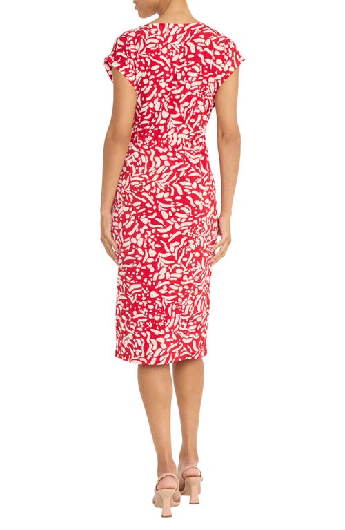 Maggy London Tie Waist Midi Dress In Red/ivory