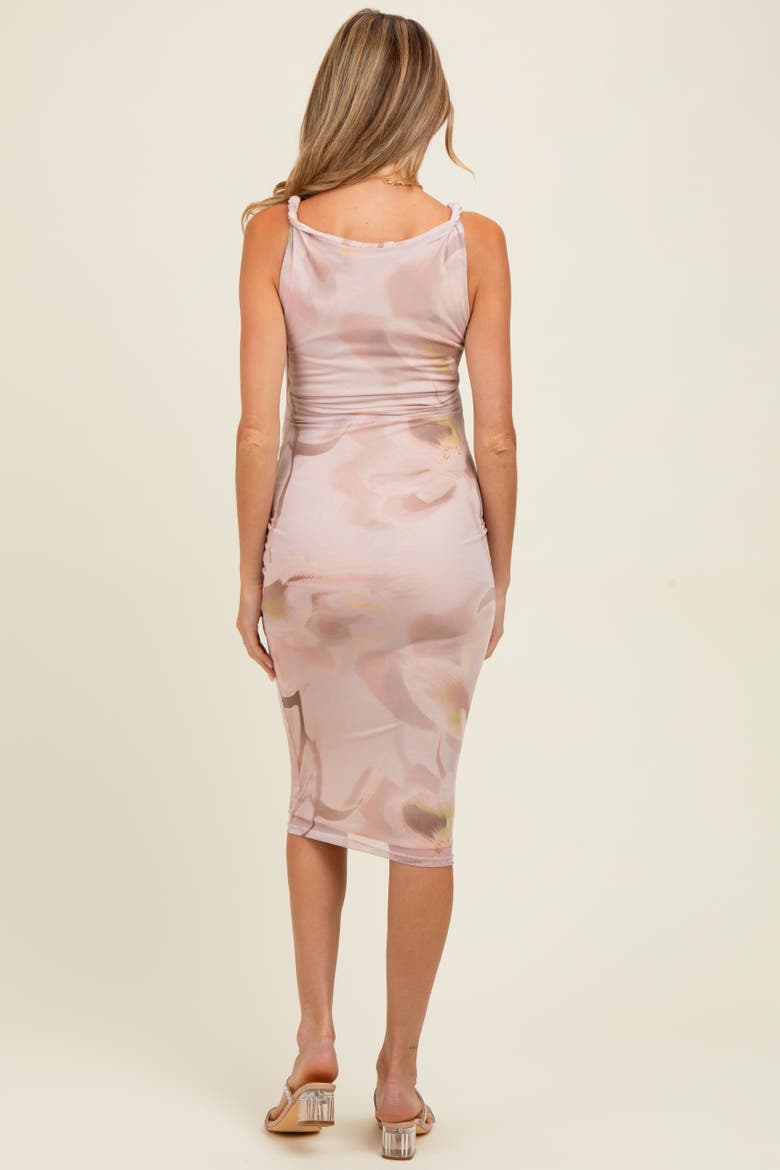 Pink Floral Mesh Overlay Twisted Strap Midi Dress, Alternate, color, Light Pink