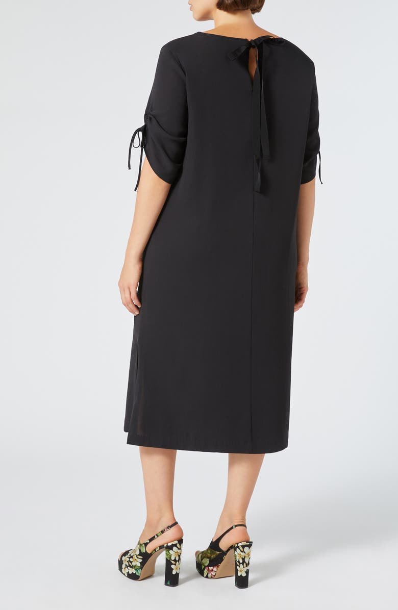 Marina Rinaldi Geode Ruched Sleeve Cotton Dress, Alternate, color, Black