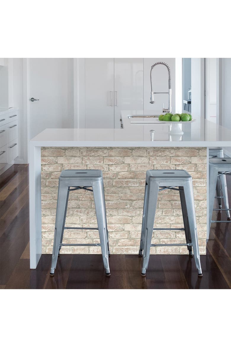 White Washed Denver Brick Peel & Stick Wallpaper, Alternate, color, BROWN