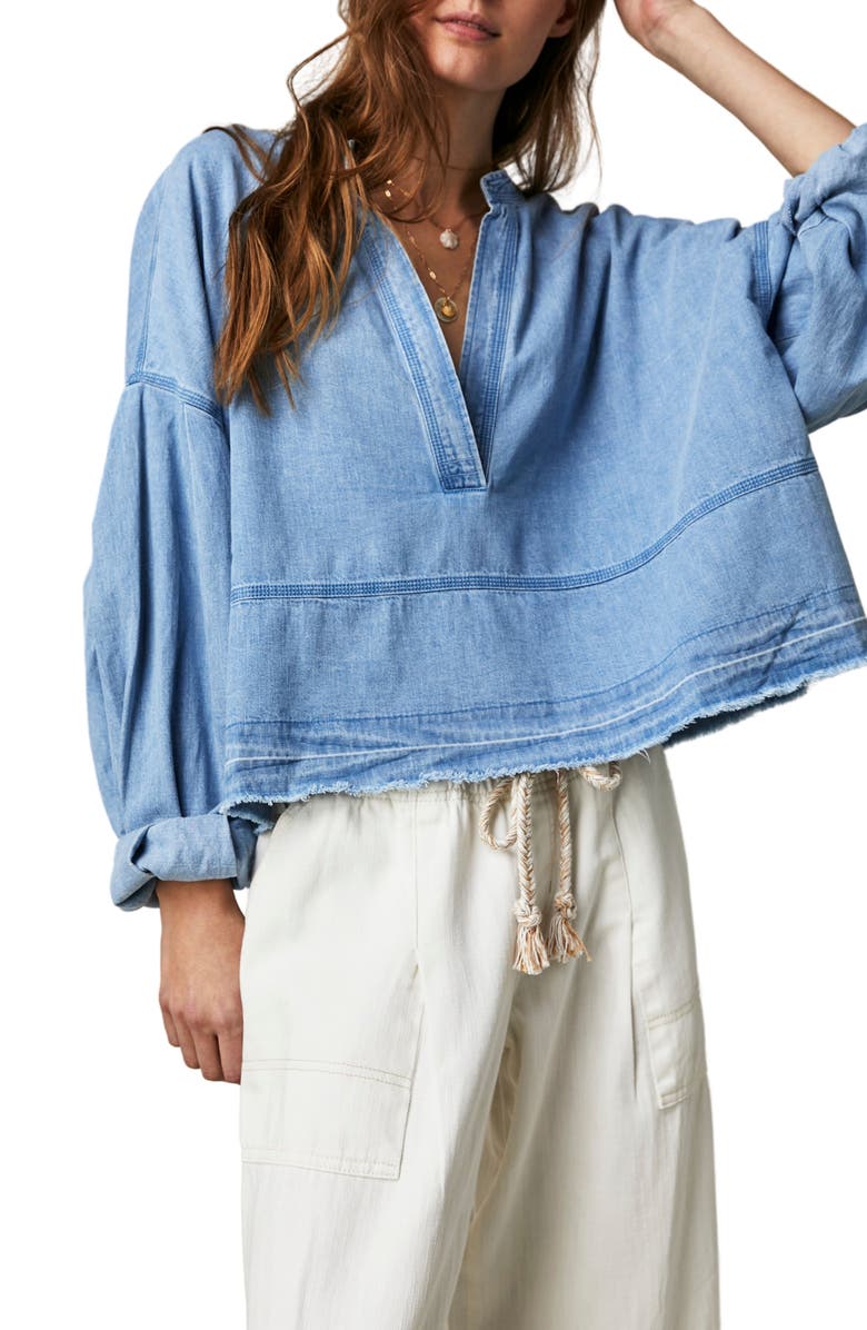 Free People Jude Oversize Boxy Denim Pullover, Main, color, Vintage Indigo