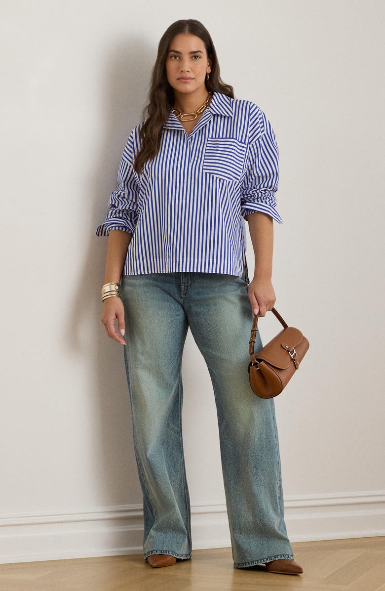 Lauren Ralph Lauren Stachee Stripe Cotton Shirt, Alternate, color, Blue/ White Multi