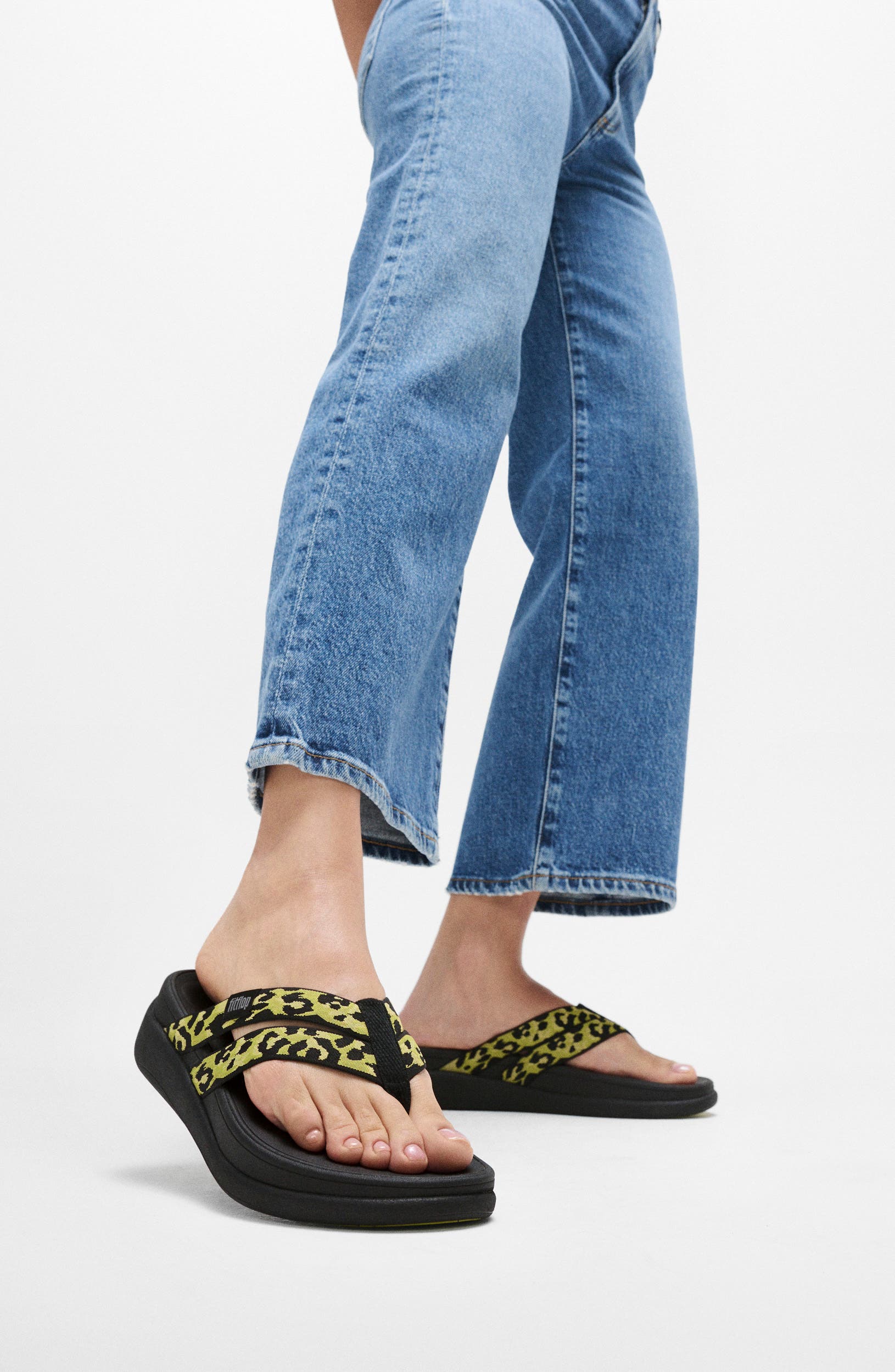 FitFlop F-Mode Go Leopard Web Strap Flip Flop, Alternate, color, Lemongrass Mix