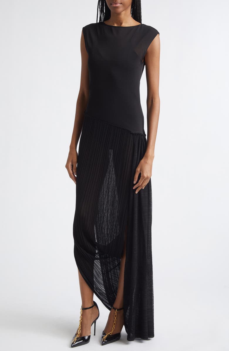 Balmain Fléchage Draped Sheer Dress, Alternate, color, 0Pa Black