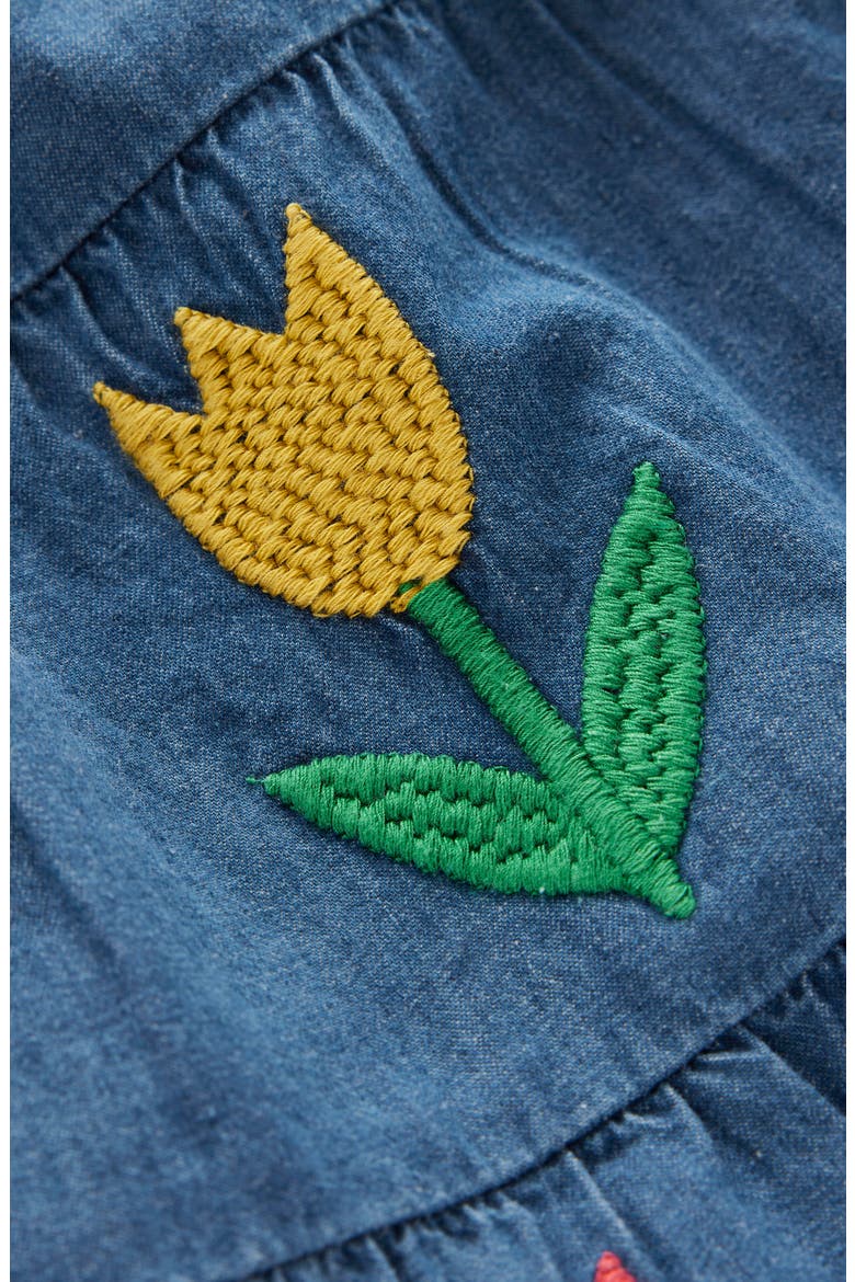Kids' Tulip Embroidered Long Sleeve Denim Dress, Alternate, color, MID VINTAGE TULIPS