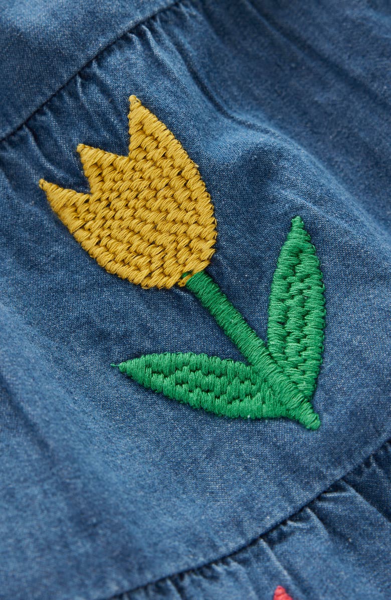 Mini Boden Kids' Tulip Embroidered Long Sleeve Denim Dress, Alternate, color, Mid Vintage Tulips