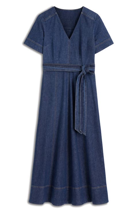 Short Sleeve Denim Midi Dress