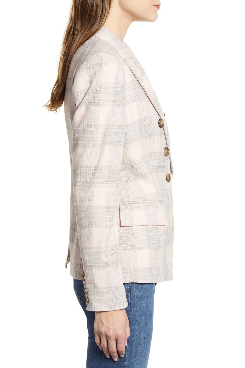 Slim Fit Plaid Cotton Double Breasted Blazer, Alternate, color, PLAID- BALLERINA PINK MULTI