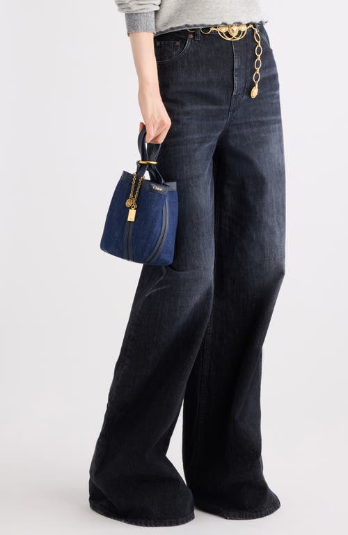Chloé Small Spin Leather Trim Denim Tote