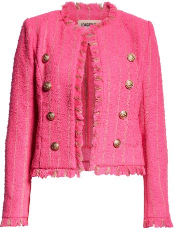 ジャケット・アウター L'AGENCE Multi tweed Blazer in Red/Pink L'Agence Rose Inez Tweed Blazer