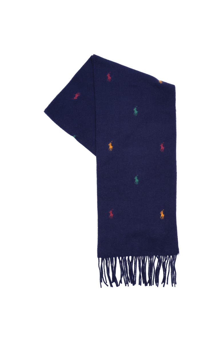 Polo Ralph Lauren Embroidered Polo Player Scarf, Main, color, Navy Multi