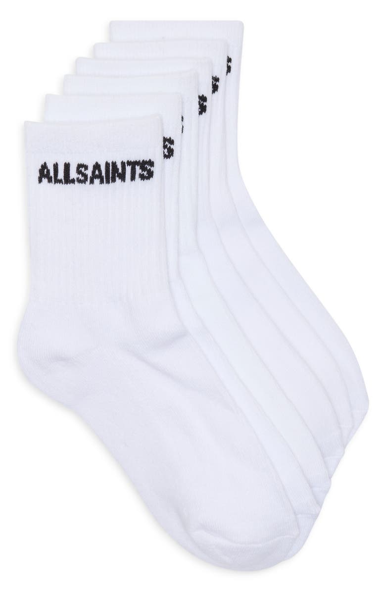 AllSaints 3-Pack Basic Sport Rib Shortie Socks, Main, color, White