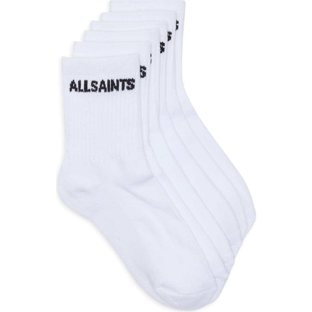 Allsaints 3-pack Basic Sport Rib Shortie Socks In White