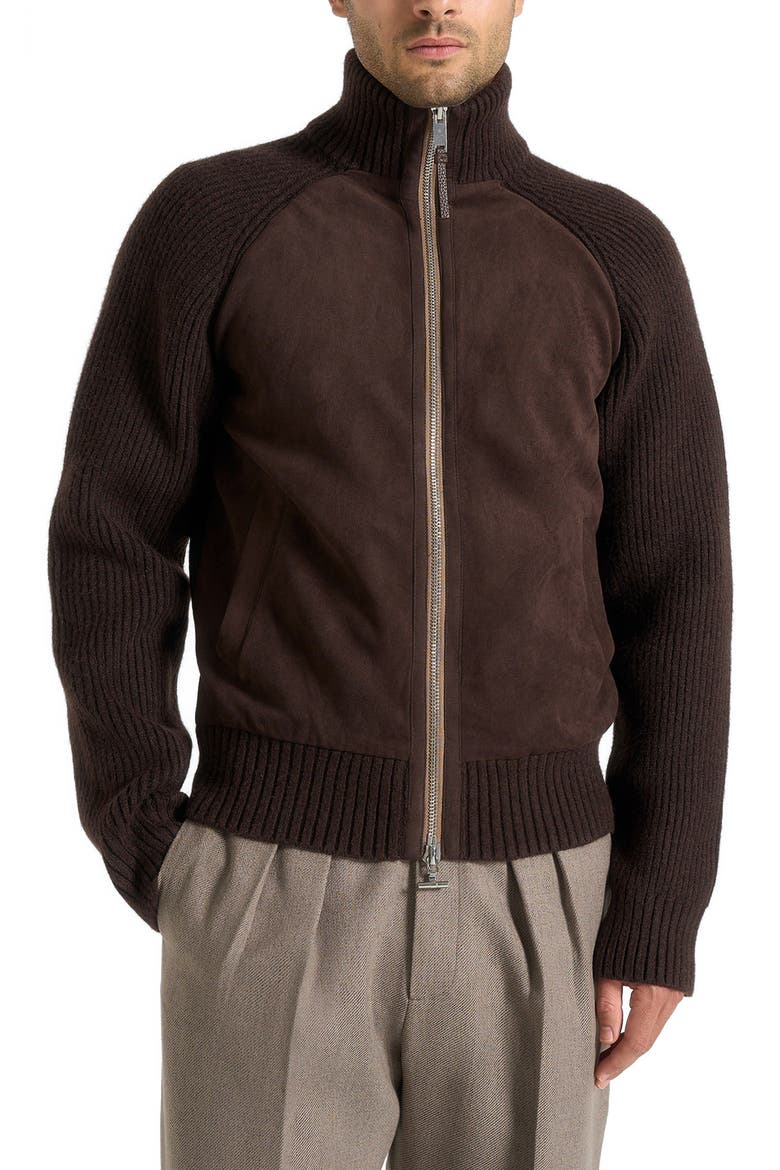 Rami Suede & Knit Jacket, Main, color, Brown
