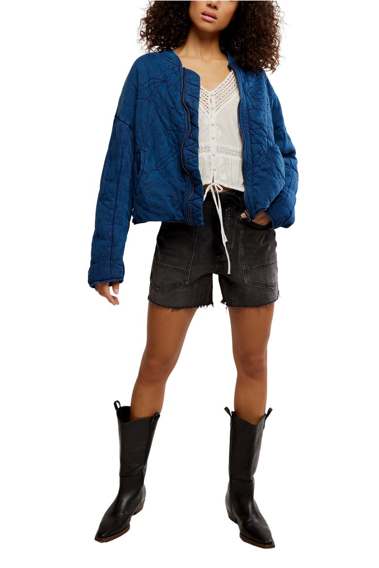 Rose Front Zip Jacket, Alternate, color, INDIGO