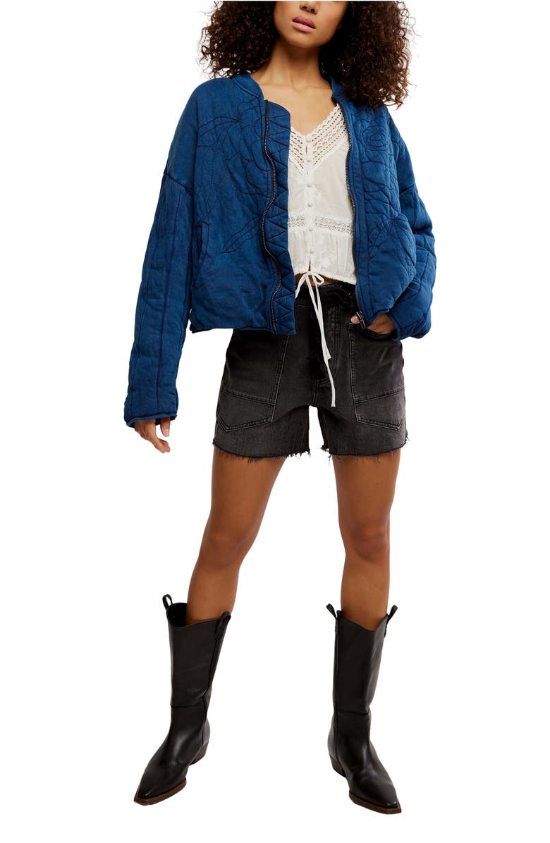 Free People Rose Front Zip Jacket, Alternate, color, Indigo