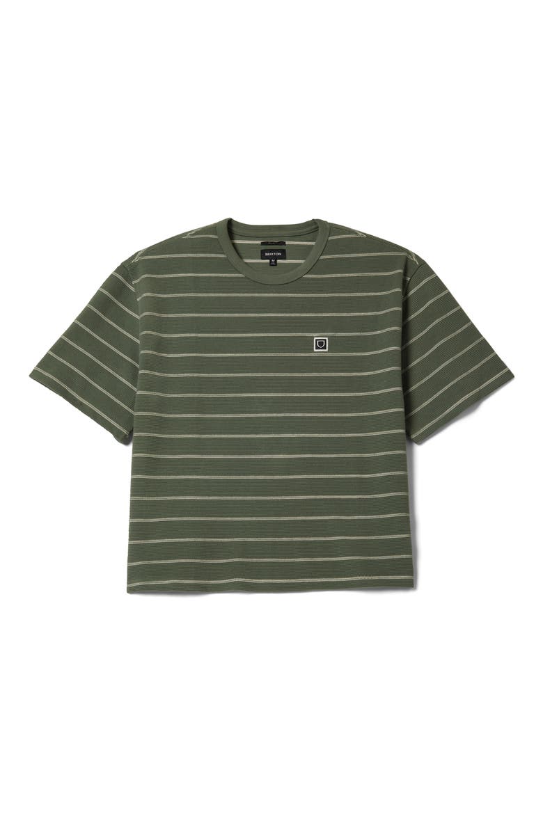 Boxy Shield Stripe Piqué T-Shirt, Alternate, color, DARK OLIVE/ WHITECAP