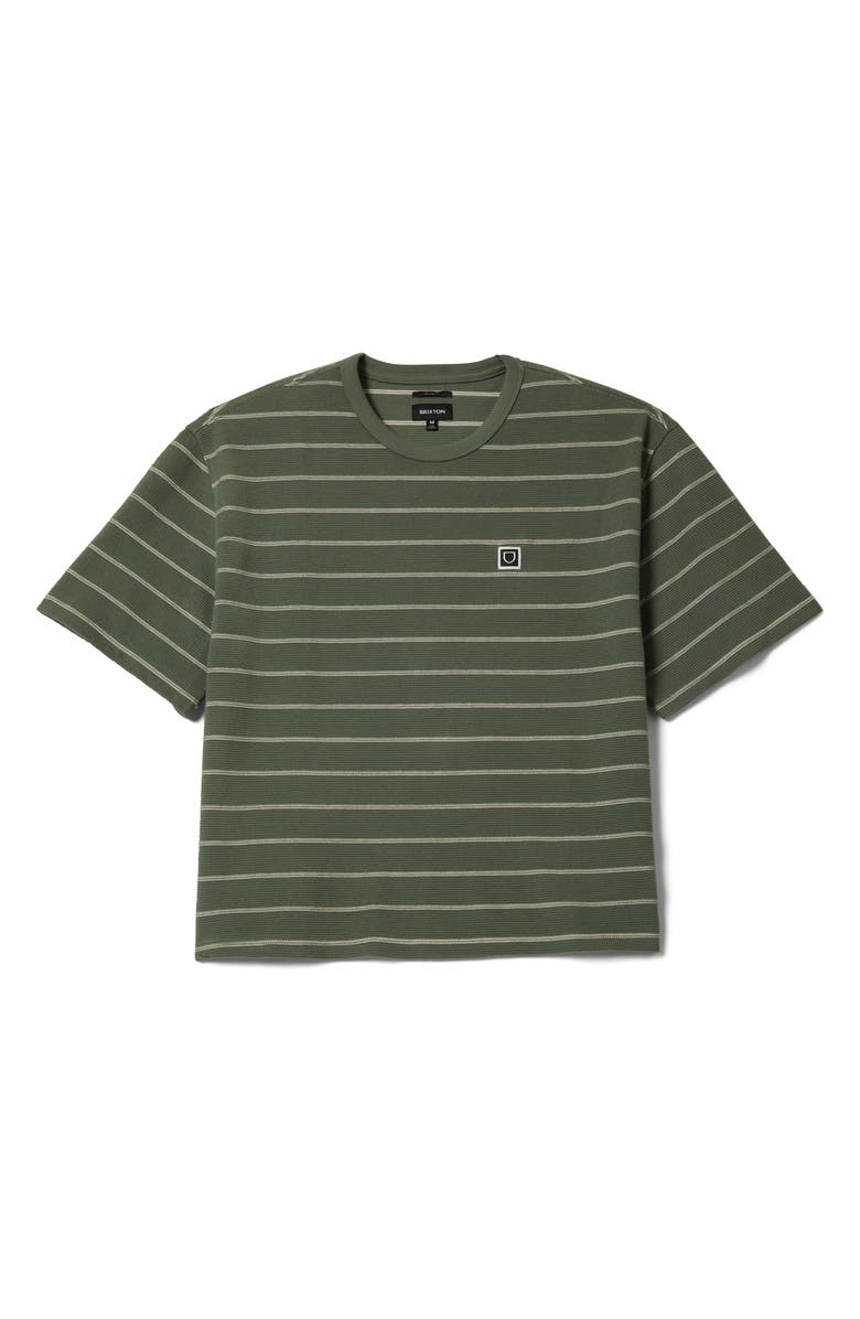 Brixton Boxy Shield Stripe Piqué T-Shirt, Alternate, color, Dark Olive/ Whitecap