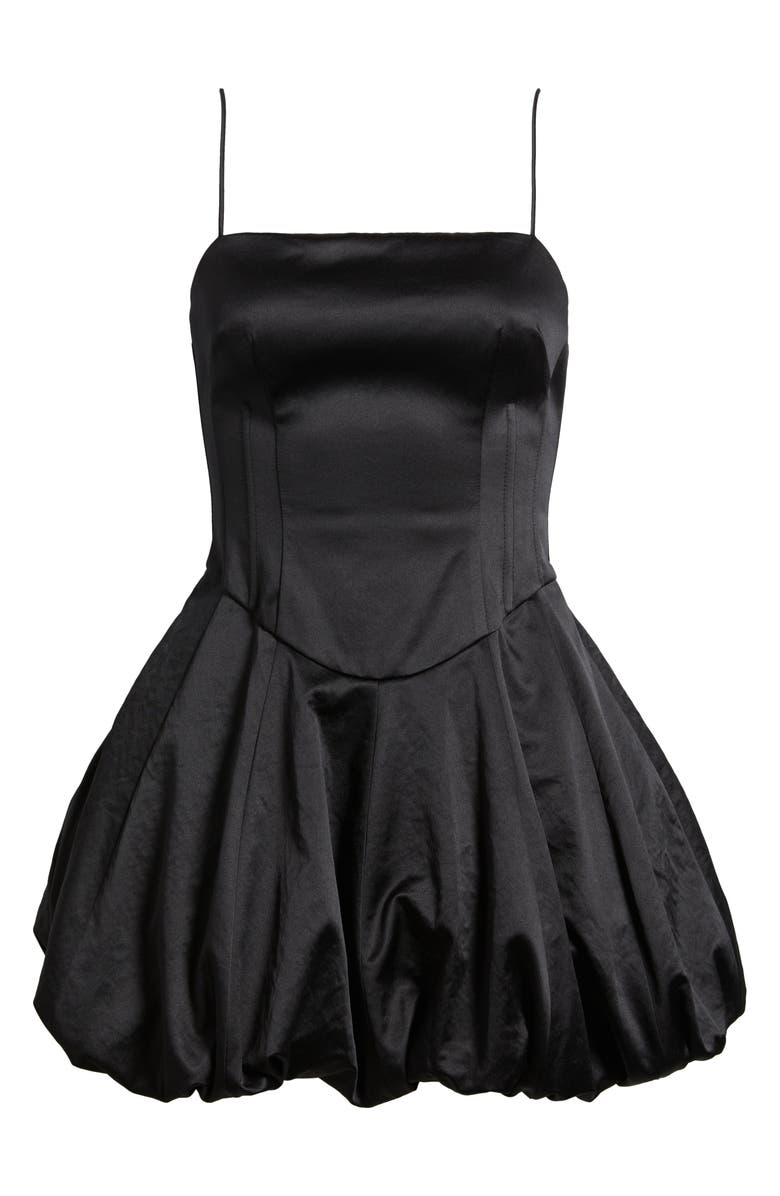 LoveShackFancy Salna Satin Bubble Hem Minidress, Alternate, color, Black